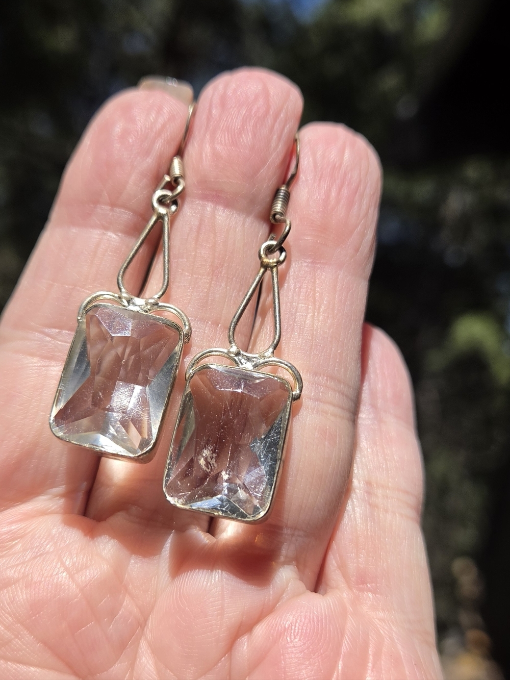 Quartz Radiant Cut 12k Gemstone Sterling Earrings - Picture 3 of 10